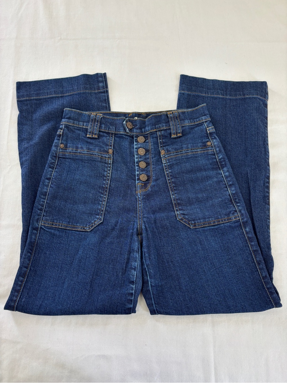 7 For All Mankind High Rise Wide Leg Denim Jeans Dark Wash Women's 27 (28x28) - Picture 3 of 14